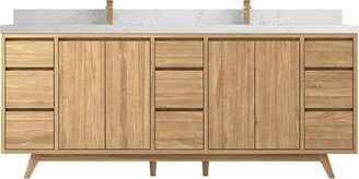 Willow Collections 84 x 22 Madison Teak Double Bowl Sink Bathroom Vanity with Quartz or Marble Countertop
