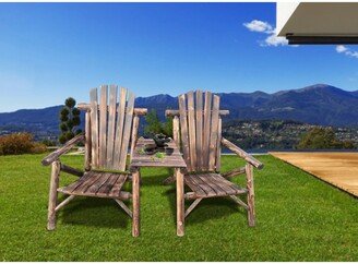 Calnod Solid Wood Antique Porch Loveseat with Tray Table, Coffee