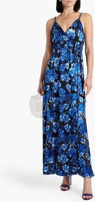 Satin-paneled floral-print chiffon maxi dress