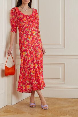 Sathya Ruffled Floral-print Georgette Midi Dress - Orange