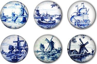 Delft Tile Designs #1 Round Refrigerator Magnet Set