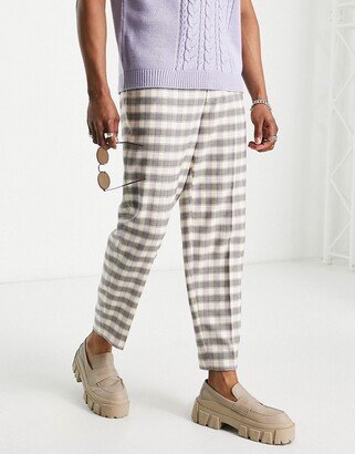 smart oversized tapered pants with belt in lilac grid check