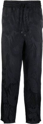 Floral-Pattern Jacquard Tapered Trousers