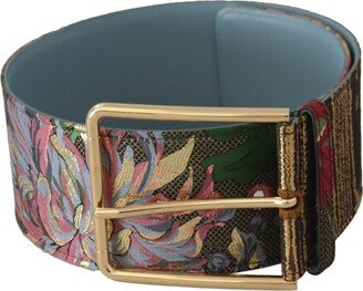 Multicolor Leather Floral Embroid Logo Buckle Women's Belt