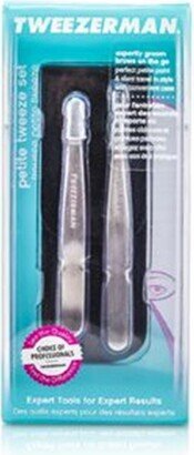 70123 Petite Tweeze Set Slant Tweezer plus Point Tweezer with Black Leather Case