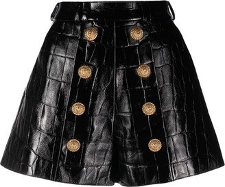 Croc-Embossed Leather Shorts