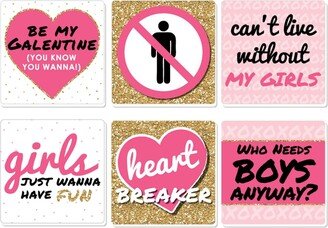 Big Dot Of Happiness Be My Galentine - Funny Valentine's Day Party Decor - Drink Coasters - Set of 6