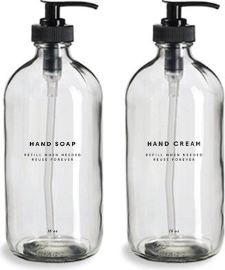 Hand Soap & Cream Set - 16Oz Glass, Clear, Refillable Bottles, Reusable, Eco-Friendly, Home Decor, Minimalist Design, Pump Dispensers