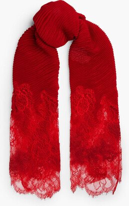Lace-paneled plissé cashmere and wool-blend scarf