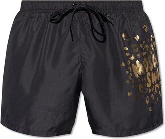 Logo Printed Drawstring Swim Shorts-BL