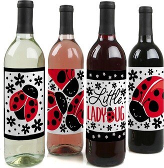 Big Dot Of Happiness Happy Little Ladybug - Party Decor - Wine Bottle Label Stickers - 4 Ct