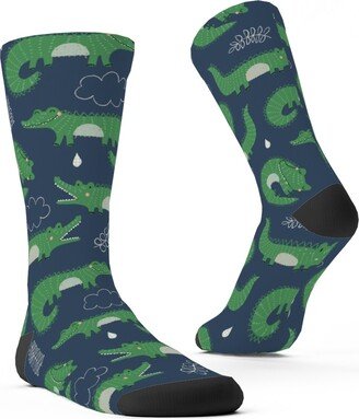 Socks: Cute Alligators - Green Custom Socks, Green