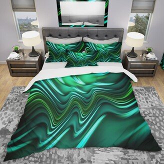 Designart 'Emerald Energy Green Abstract' Modern & Contemporary Bedding Set - Duvet Cover & Shams