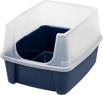 Iris Usa Open-Top Cat Litter Box with Shield, without Scoop, Navy