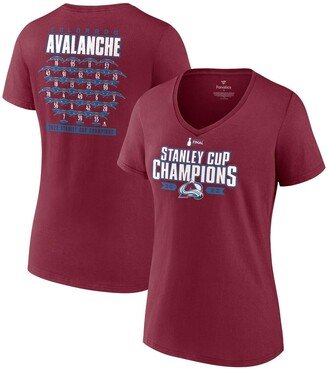 Women's Branded Burgundy Colorado Avalanche 2022 Stanley Cup Champions Jersey Roster V-Neck T-shirt