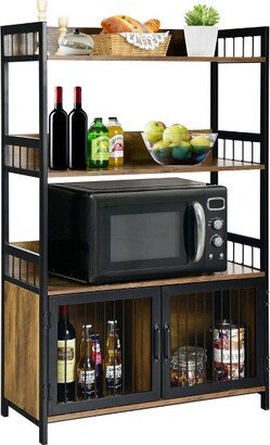 3-Tier Baker's Rack Industrial Kitchen Microwave Oven Stand w/Storage Cabinet