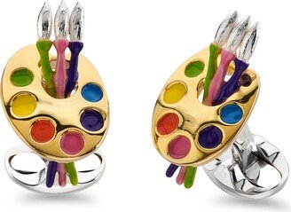 Sterling Silver Enamel And Gold Plate Paint Brush Pallet Cufflinks