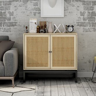 CoolArea Natural rattan, 2 door cabinet, with 1 Adjustable Inner Shelves, rattan, Accent Storage Cabinet