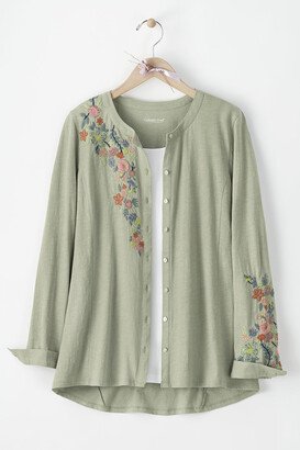 Women's New Day Floral Button Front T-Shirt - Soft Sage - PS - Petite Size