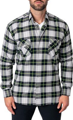 Plaid Embroidered Cotton Flannel Button-Up Shirt