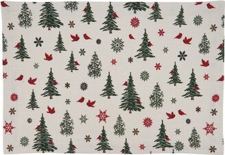 Saro Lifestyle Saro Lifestyle Christmas Tree & Snowflakes Design Holiday Table Mats (Set of 4), Ivory, 14x20