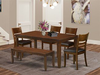 6 Piece Dining Table Set- A Rectangle Dinner Table and 4 Dining Chairs with a Bench, Espresso