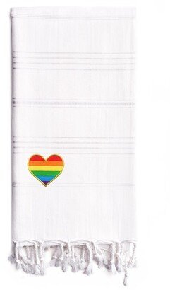 100% Turkish Cotton Summer Fun Cheerful Rainbow Heart Pestemal Beach Towel - White