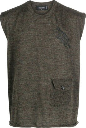 Flap Pocket Crew Neck Vest