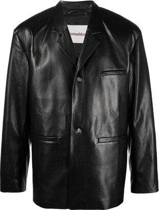 Single-Breasted Faux-Leather Blazer