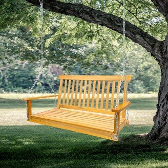 Upland Front Porch Swing with Armrests, Wood Bench Swing with Hanging Chains,for Outdoor Patio ,Garden Yard, Porch, Backyard