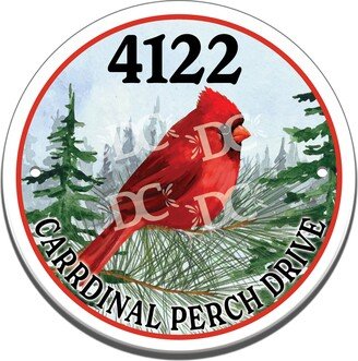 Red Cardinal Bird Themed Ceramic House Number Circle Tile, Wilderness Address Door Sign, Wild Birds