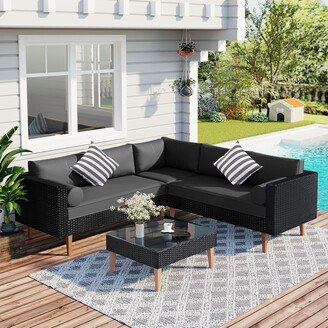 RASOO 4-Piece Outdoor Wicker Sofa Set with Colorful Pillows