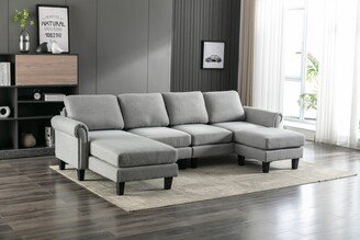 RASOO U-shape Sectional Sofa 4 Seater Polyester Sofa Lounge Chaise Couch with Ottoman