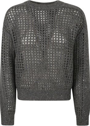 Check Perforated Rib Trim Sweater