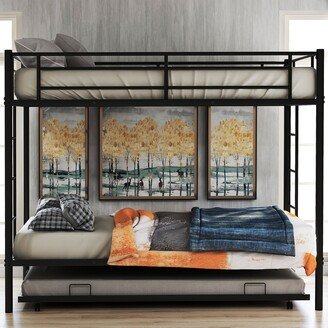 IGEMAN Twin over Twin Metal Bunk Bed with Trundle, Black