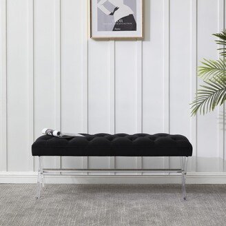 Couture Collection Tourmaline Black Velvet Tufted Acrylic X-Leg Bench