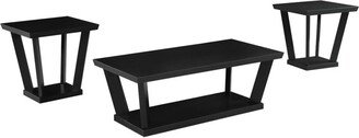 3 Piece Table Set with Open Shelf in Black Finish