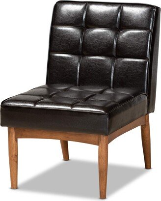 Sanford Dining Chair Dark Brown Faux Leather Upholstered and Walnut Brown Finished Wood Dining Chair