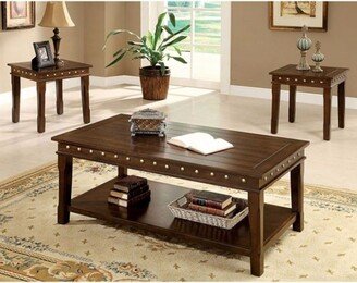 Solid Wood Coffee & End Tables Set, Dark Brown, Pack of 3