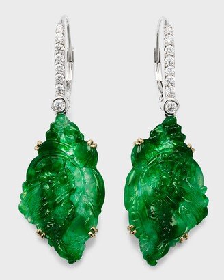 David C.A. Lin 18K White Gold Diamond and Green Jadeite Drop Earrings