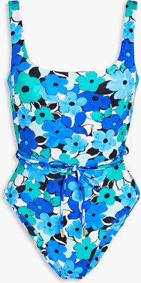 Puglia Scoop belted floral-print swimsuit