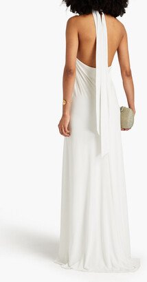 Lilah open-back twisted stretch-jersey halterneck gown