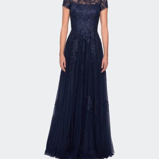 Beaded Lace Rhinestone A-line Evening Gown