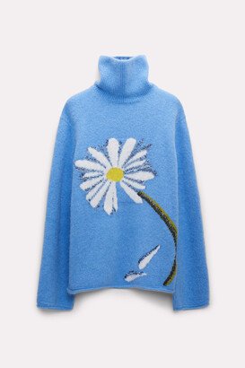 Turtleneck pullover with intarsia knit flower-AA