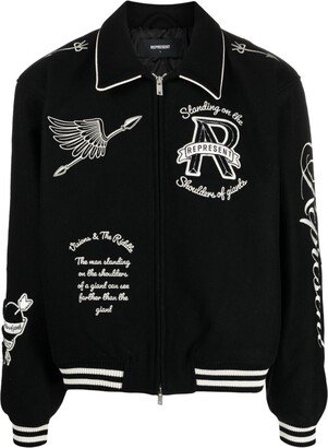 Cherub motif-embroidered bomber jacket