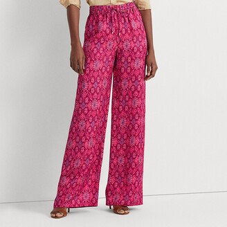 Ralph Lauren Geo-Print Satin Shantung Wide-Leg Pant