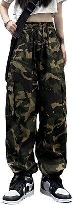 Linsennia Women Camouflage Baggy Cargo Pants Y2k High Waist Wide Leg Streetwear Casual Sweatpants Emo Medium