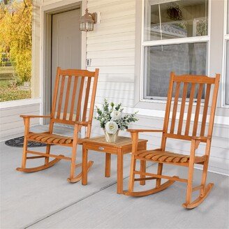 3-Piece Eucalyptus Rocking Chair Set with Coffee Table