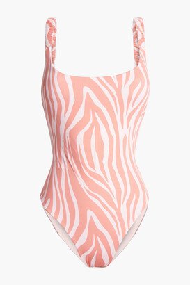 Open-back zebra-print swimsuit