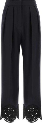 High Waist Broderie Anglaise-Trimmed Trousers